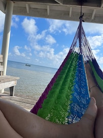 Relaxing on dock in hammock