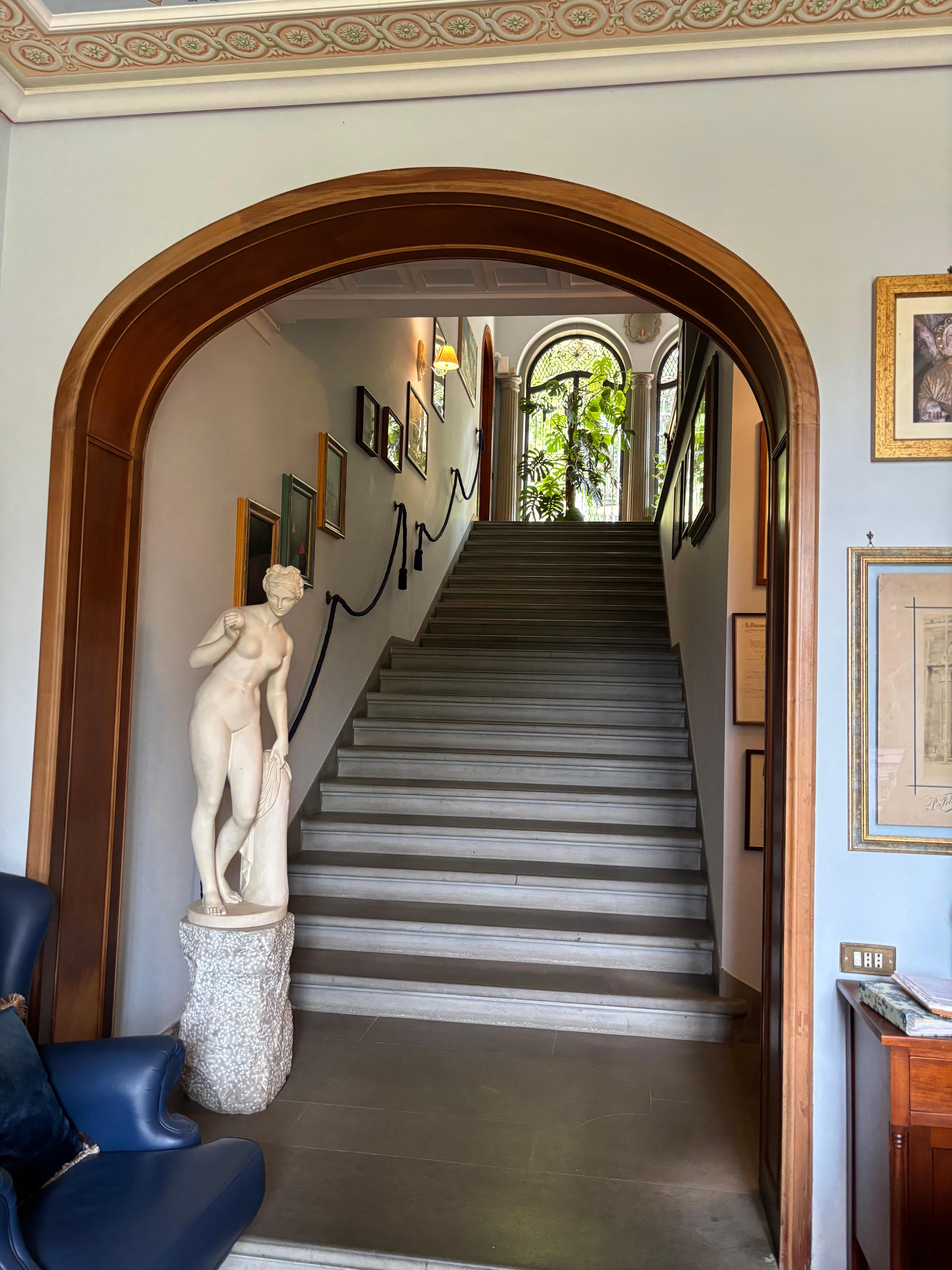 Staircase leading up to the rooms at reception 