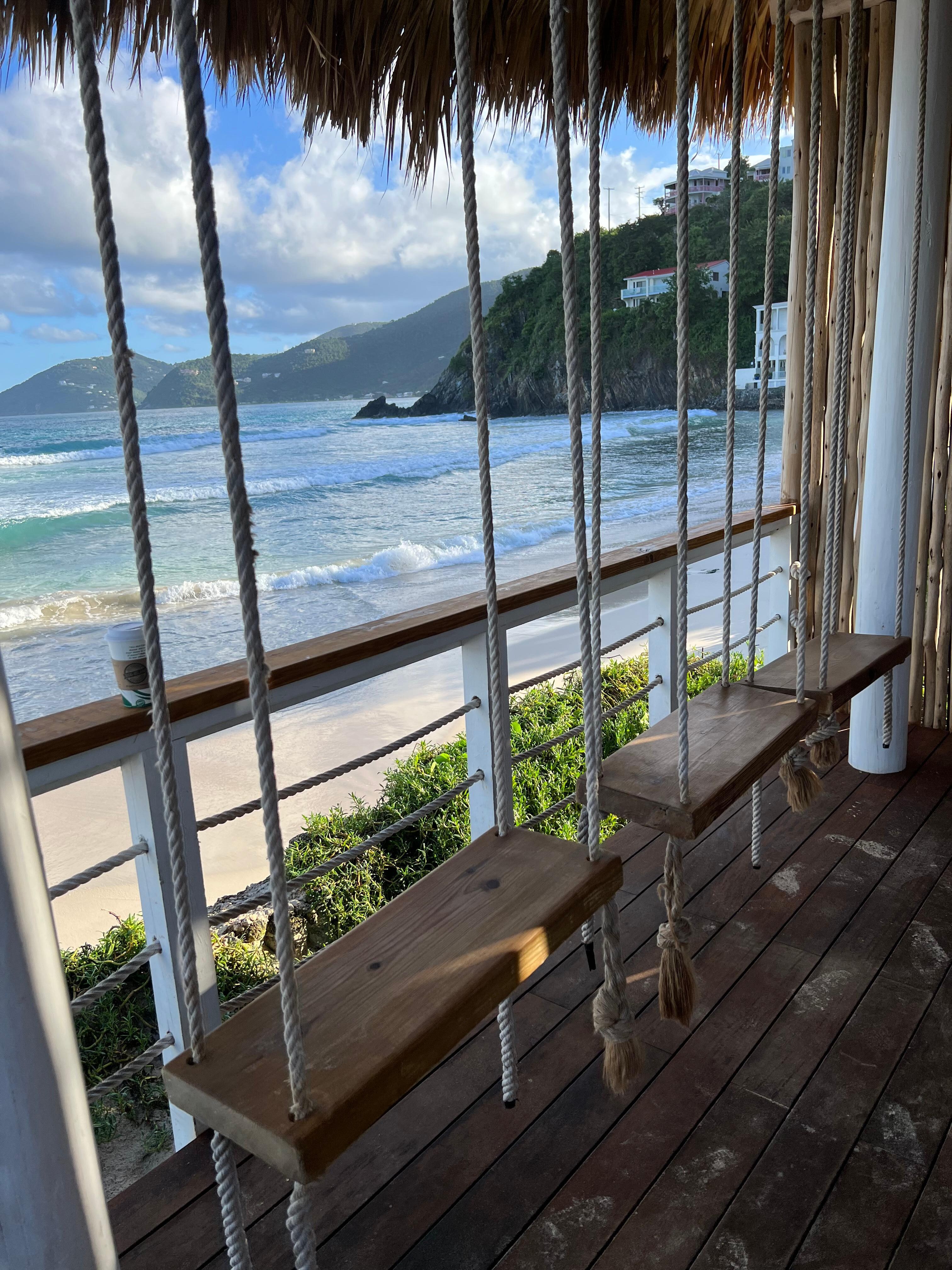 These swings are at the bar overlooking the beach. So much fun - perfect for early morning coffee too!