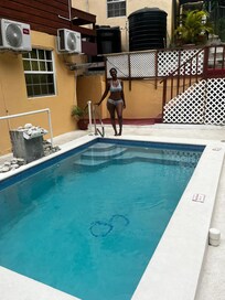 About to enjoy the pool at Caribbean Dream Vacation Rentals.