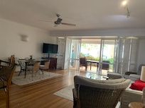 Living room and front patio