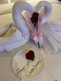 Hotel was so nice to create this beautiful swan of towels for our 25th wedding anniversary