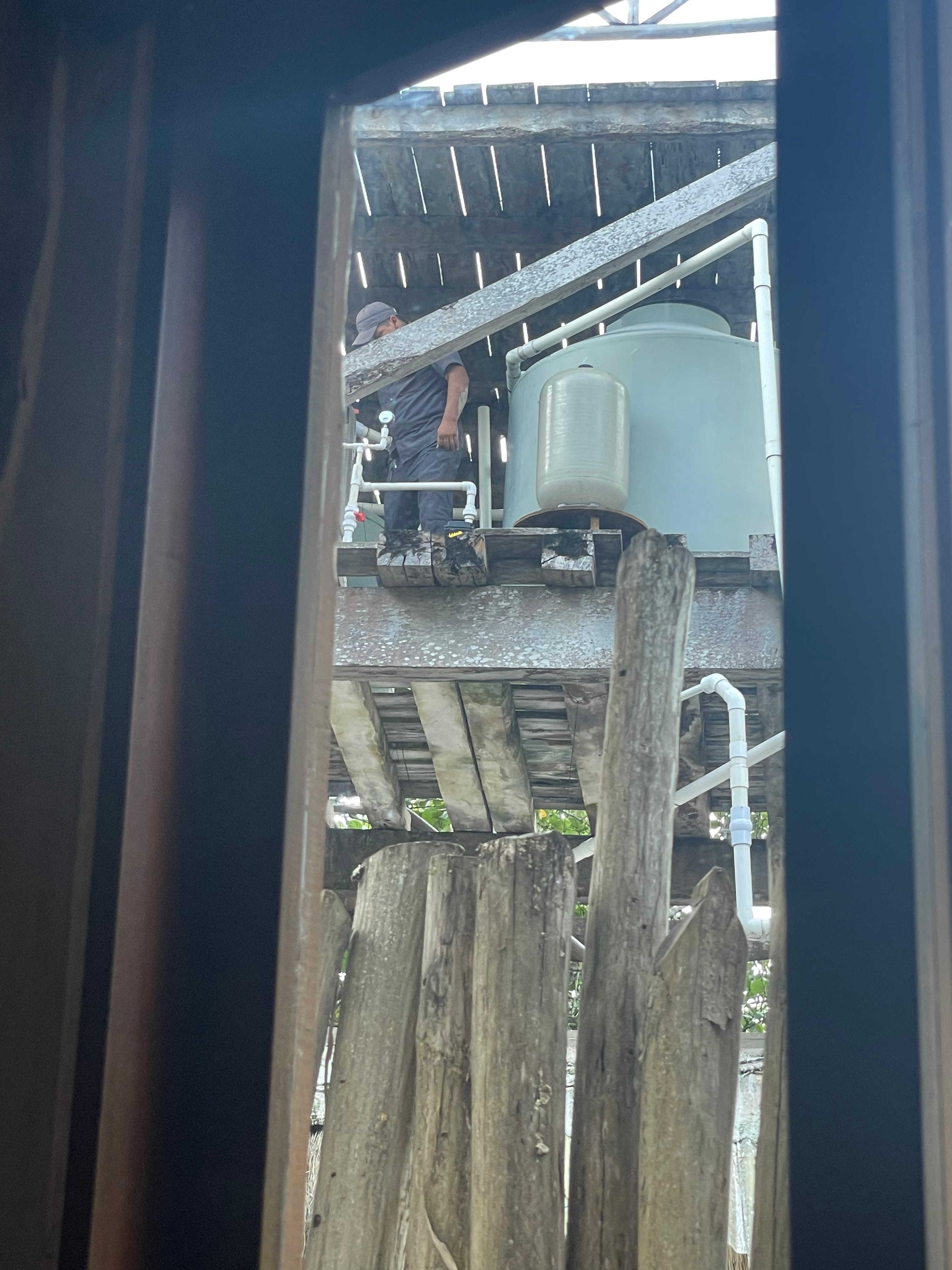 Gente viendo hacia el baño que no tiene cortinas