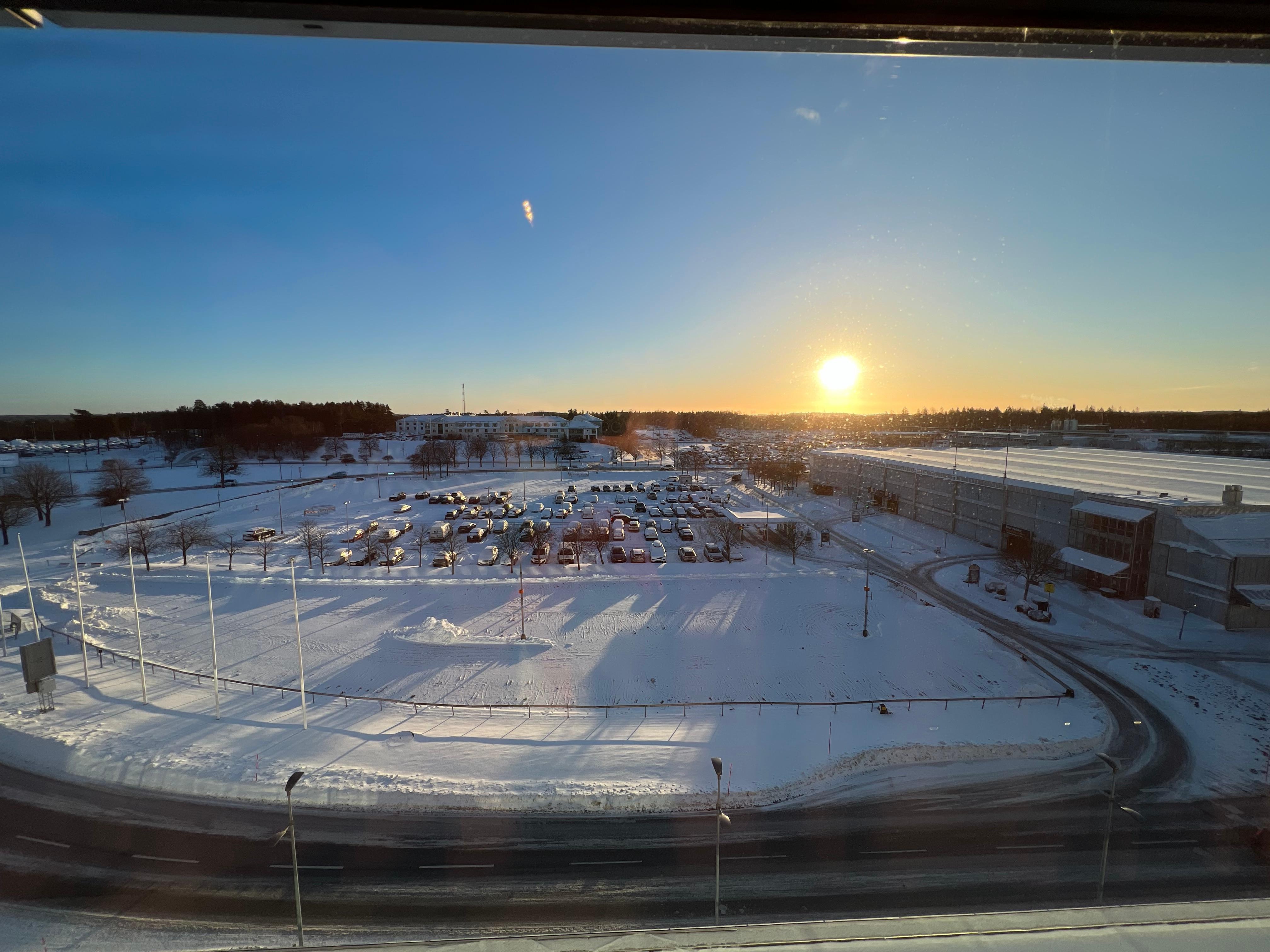 Morning view from the parking side room.