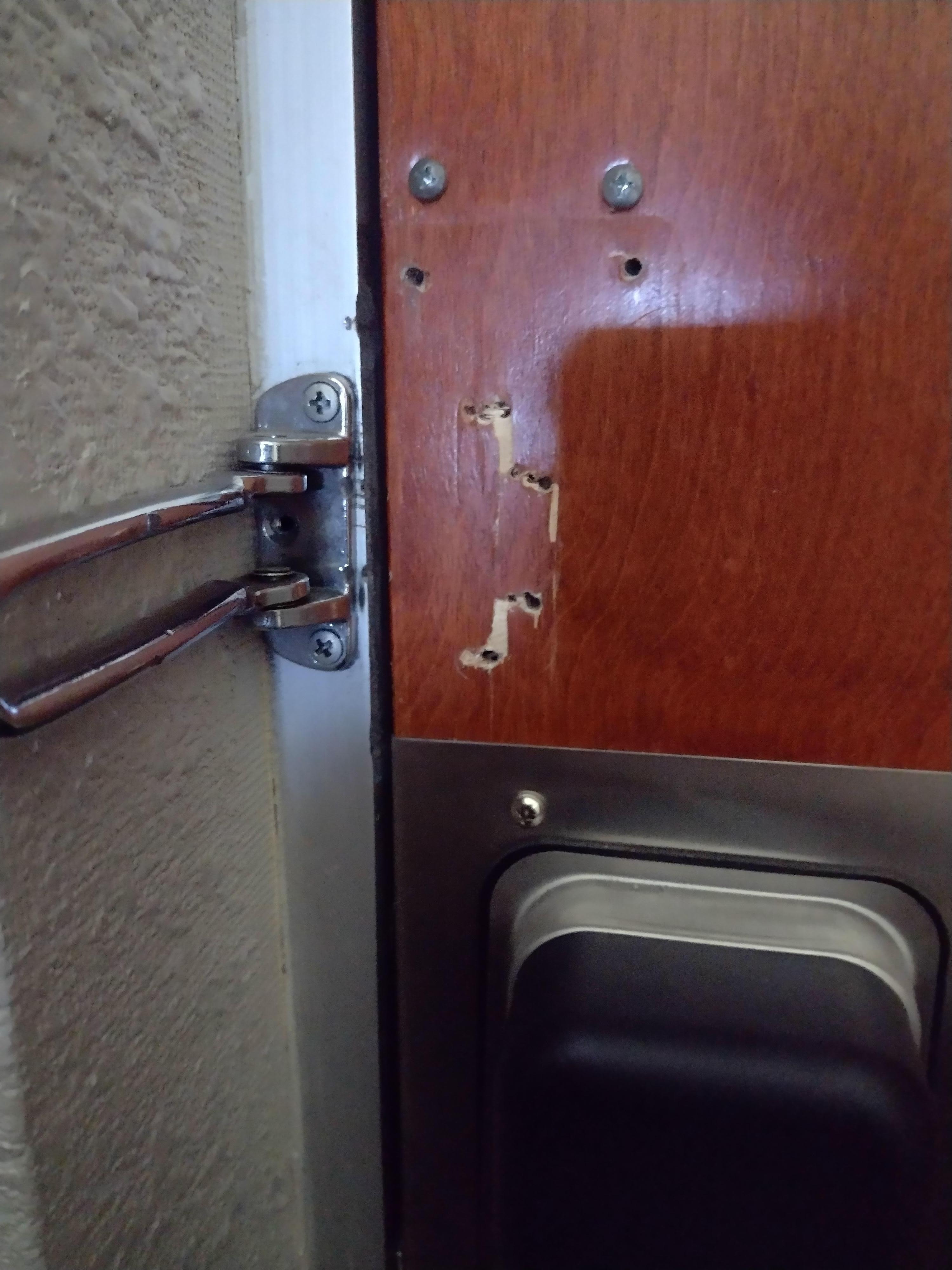 Part of lock missing from door.