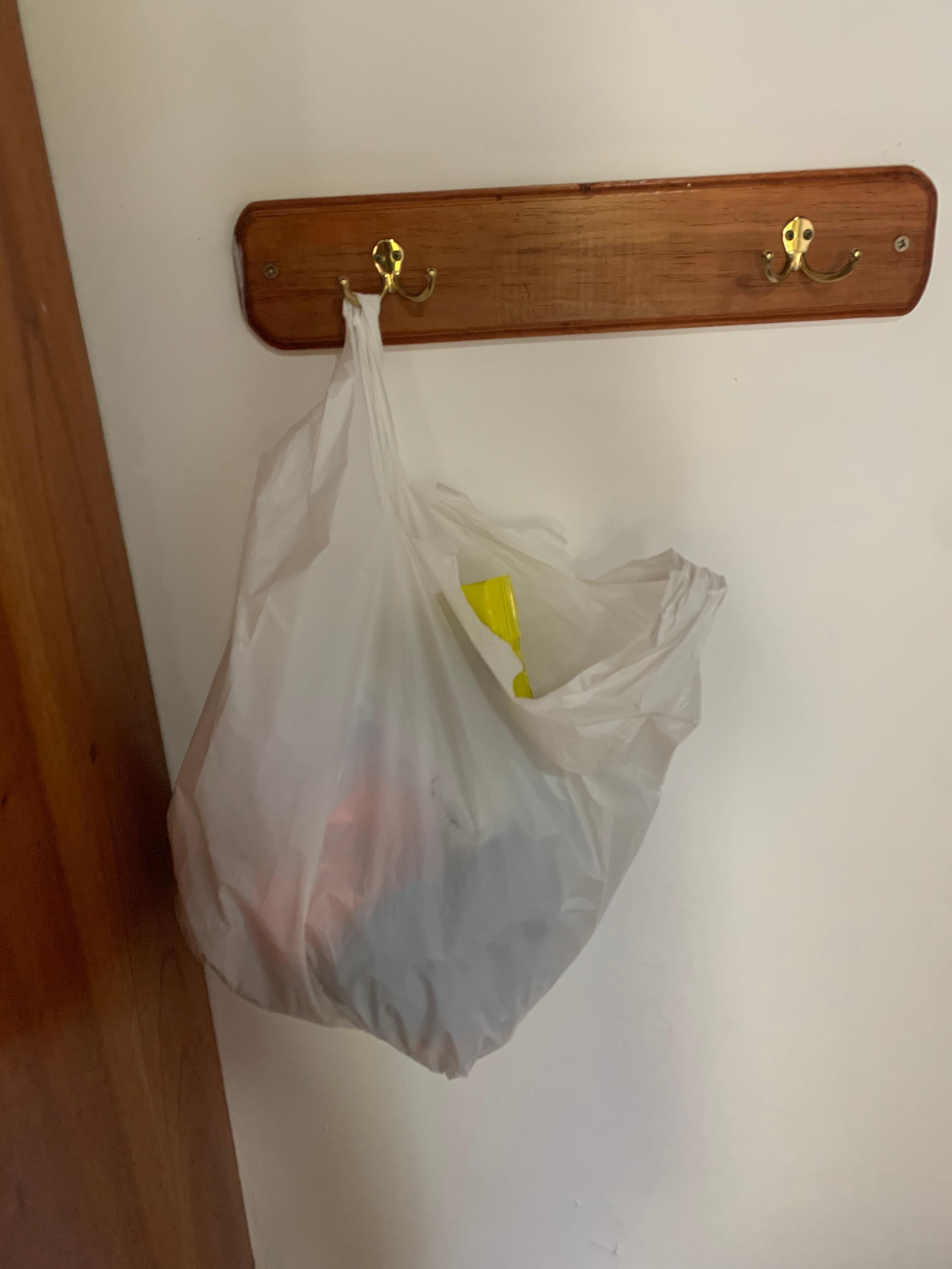 No trash can in the room. 