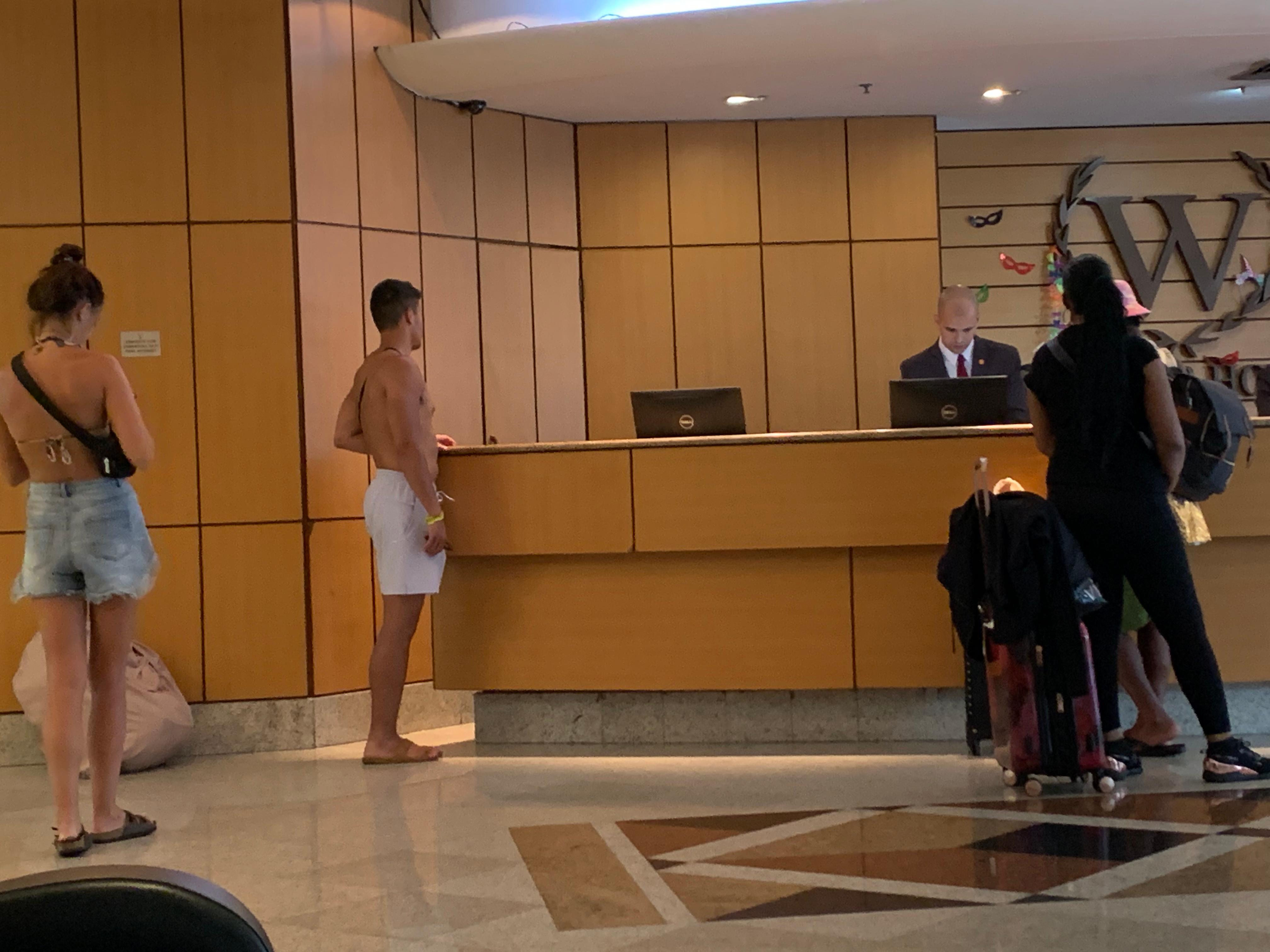Guest hanging out at the lobby shirtless and no one challenged him, while I was prohibited to enter without a shirt. 