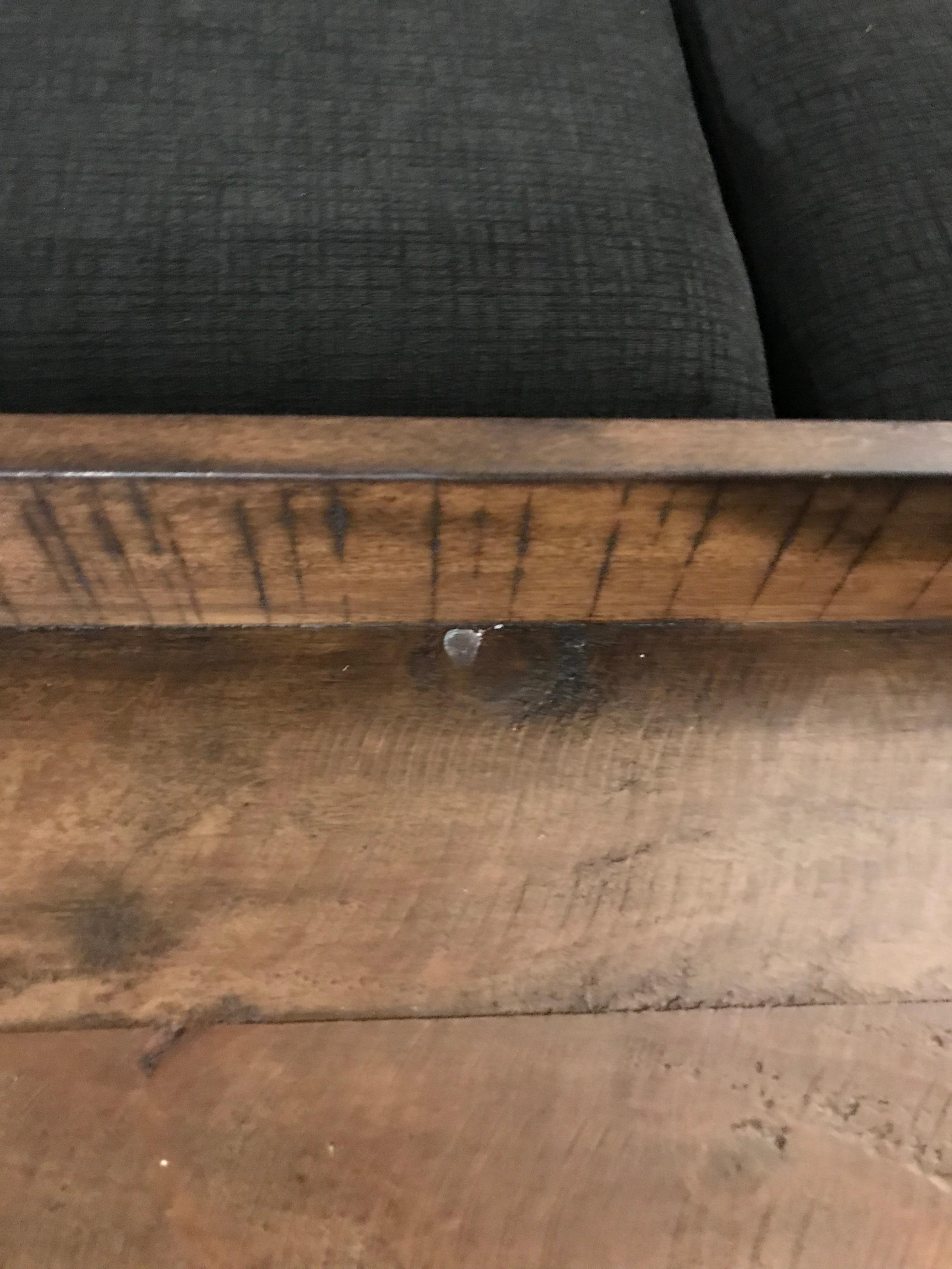 Crumbs left on the coffee table. 
