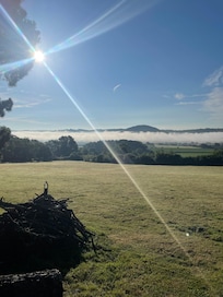 The view over the river mouth, with mist, in the morning, from our room