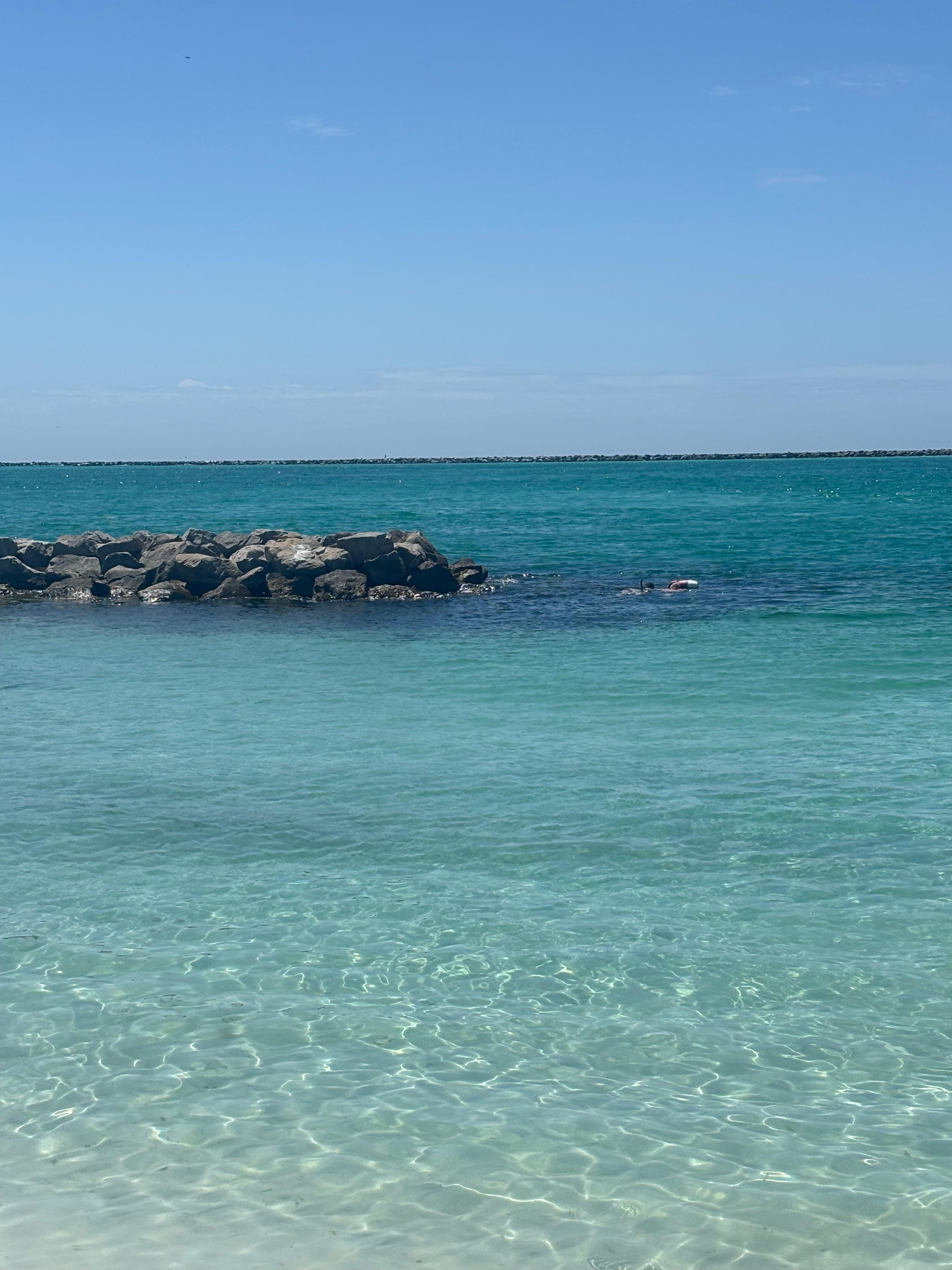 Snorkeling around rocks or fishing.