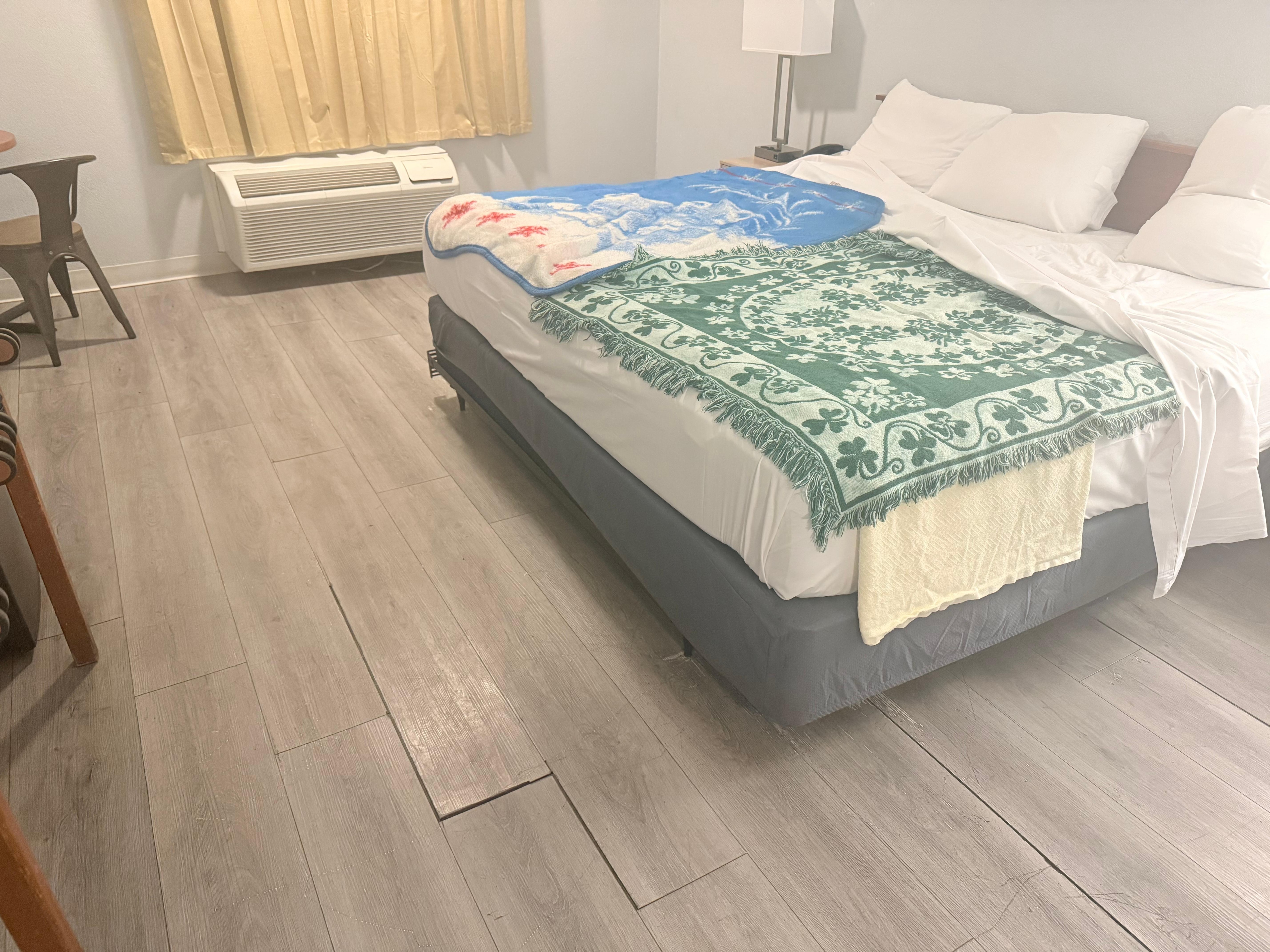 Sparse furnishings - glad we had blankets in our car.