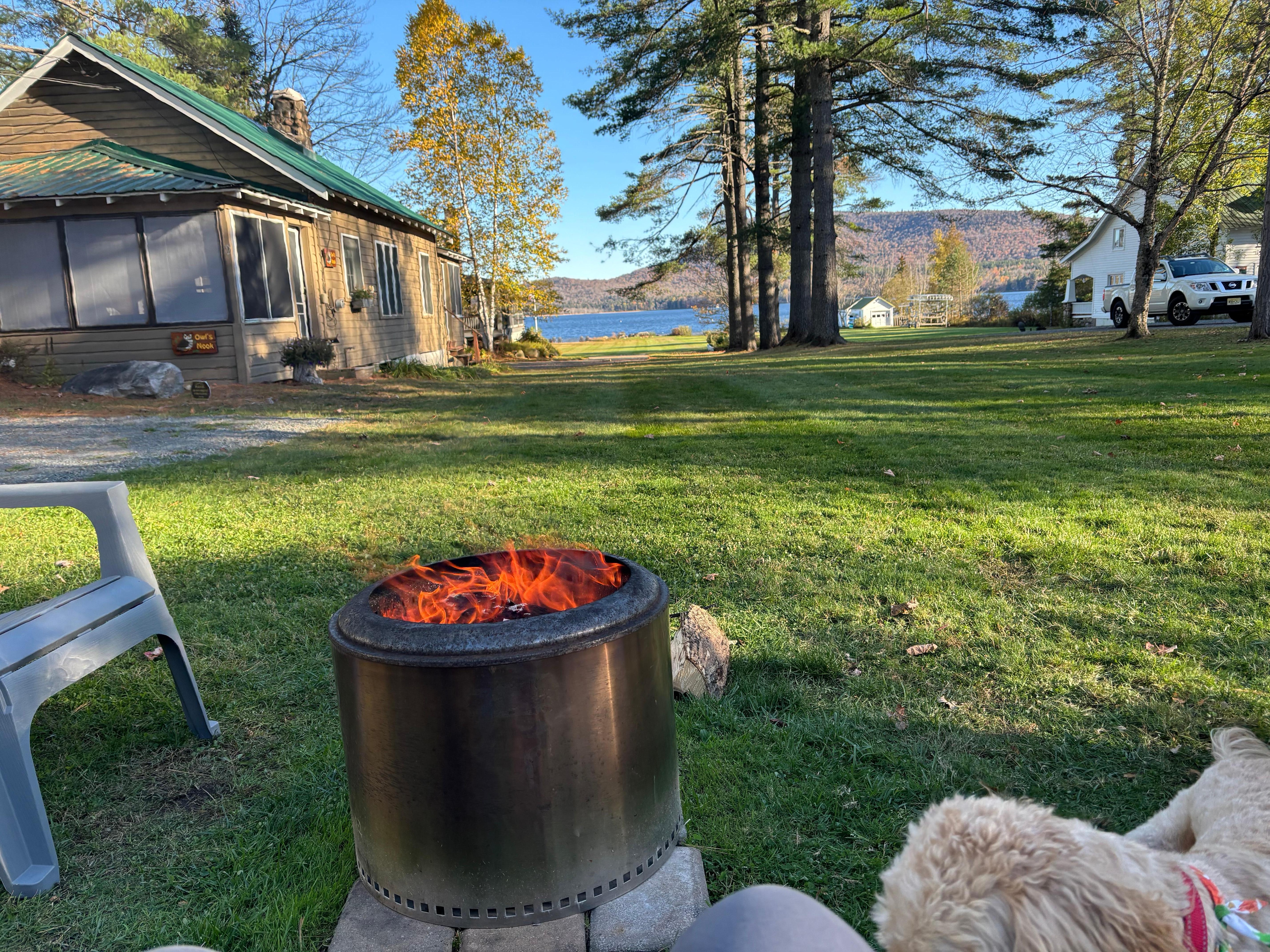 Sitting by the fire with the lake in view and full access