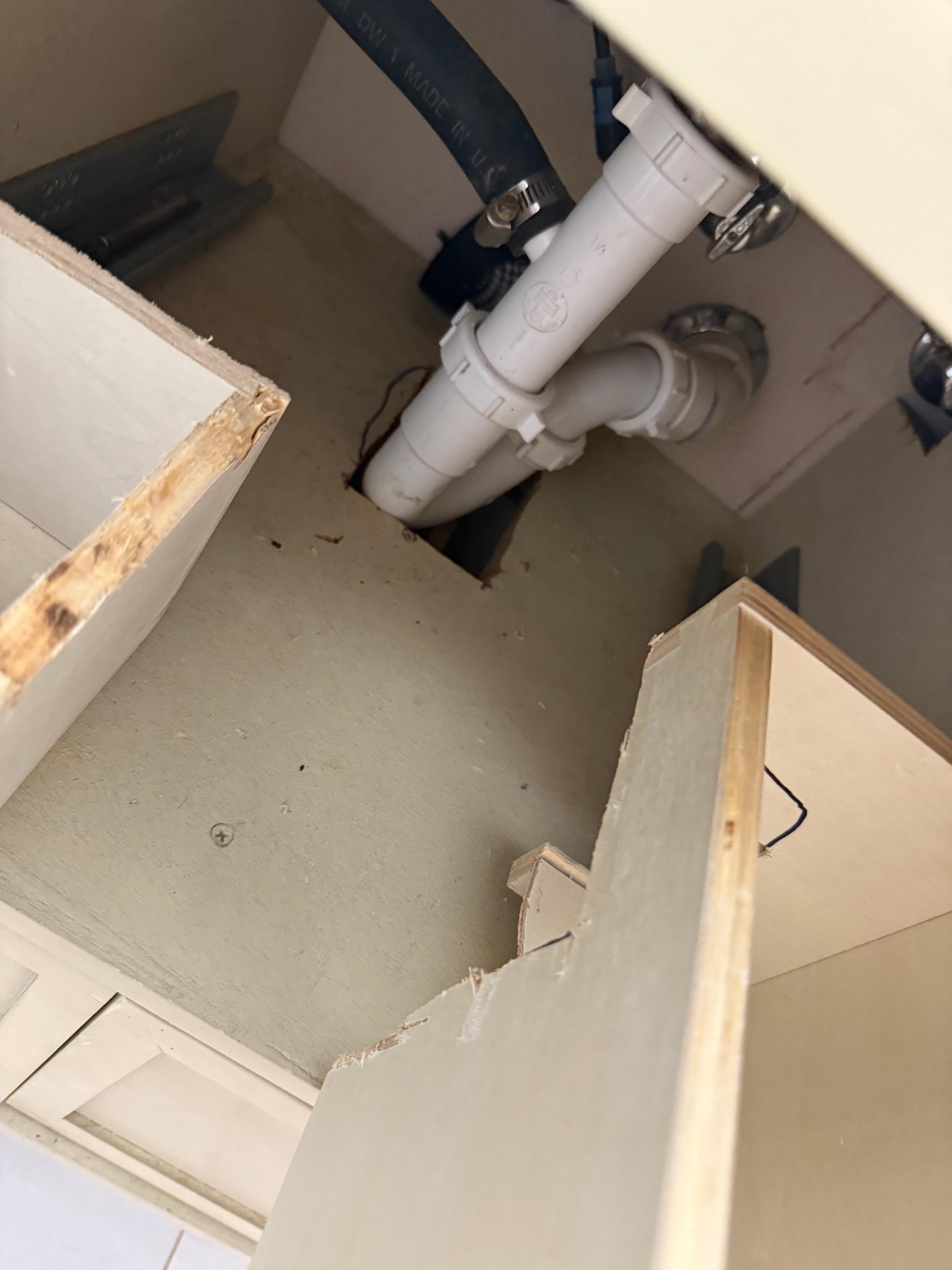 Just one example of the corners cut. In order to put this cabinet in, they just cut out the drawers