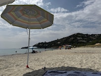 Nearby beach, looking at the house (5-10 minute drive) but swimmable from the house