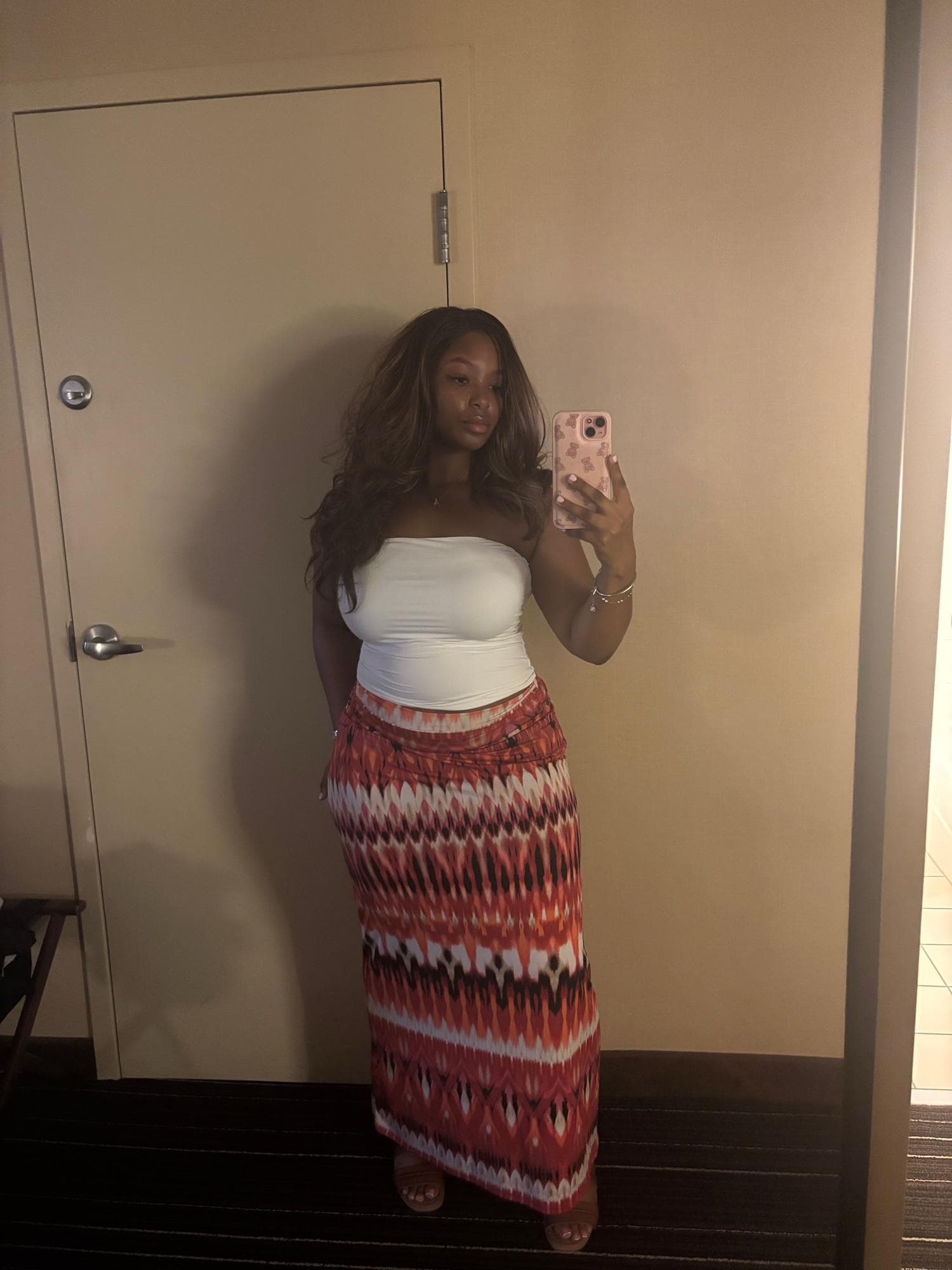 me getting ready for my concert, plus they have multiple full body mirrors in the hotel room which i love!