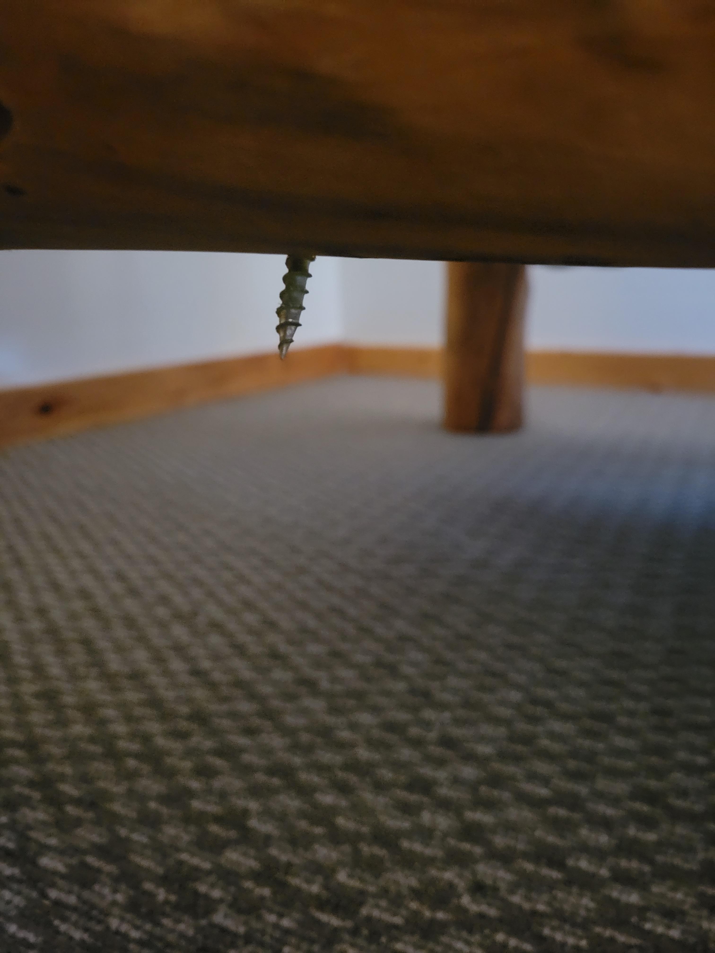 POINTED end of screw protruding from bunk bed. Ended up injuring our grandchild.