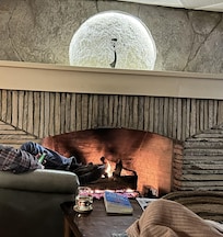 enjoying the fireplace