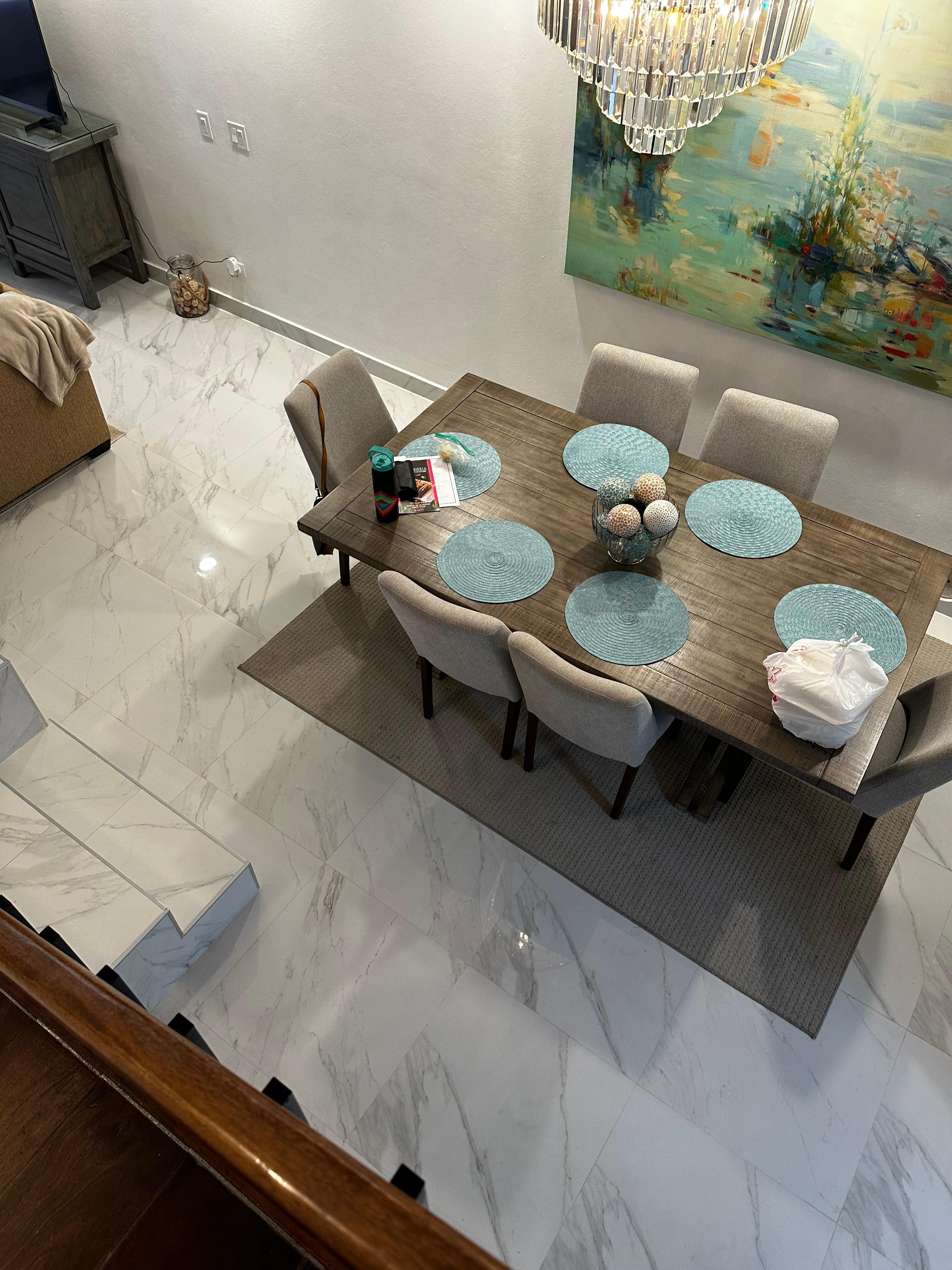 View of the dining room from the second level.
