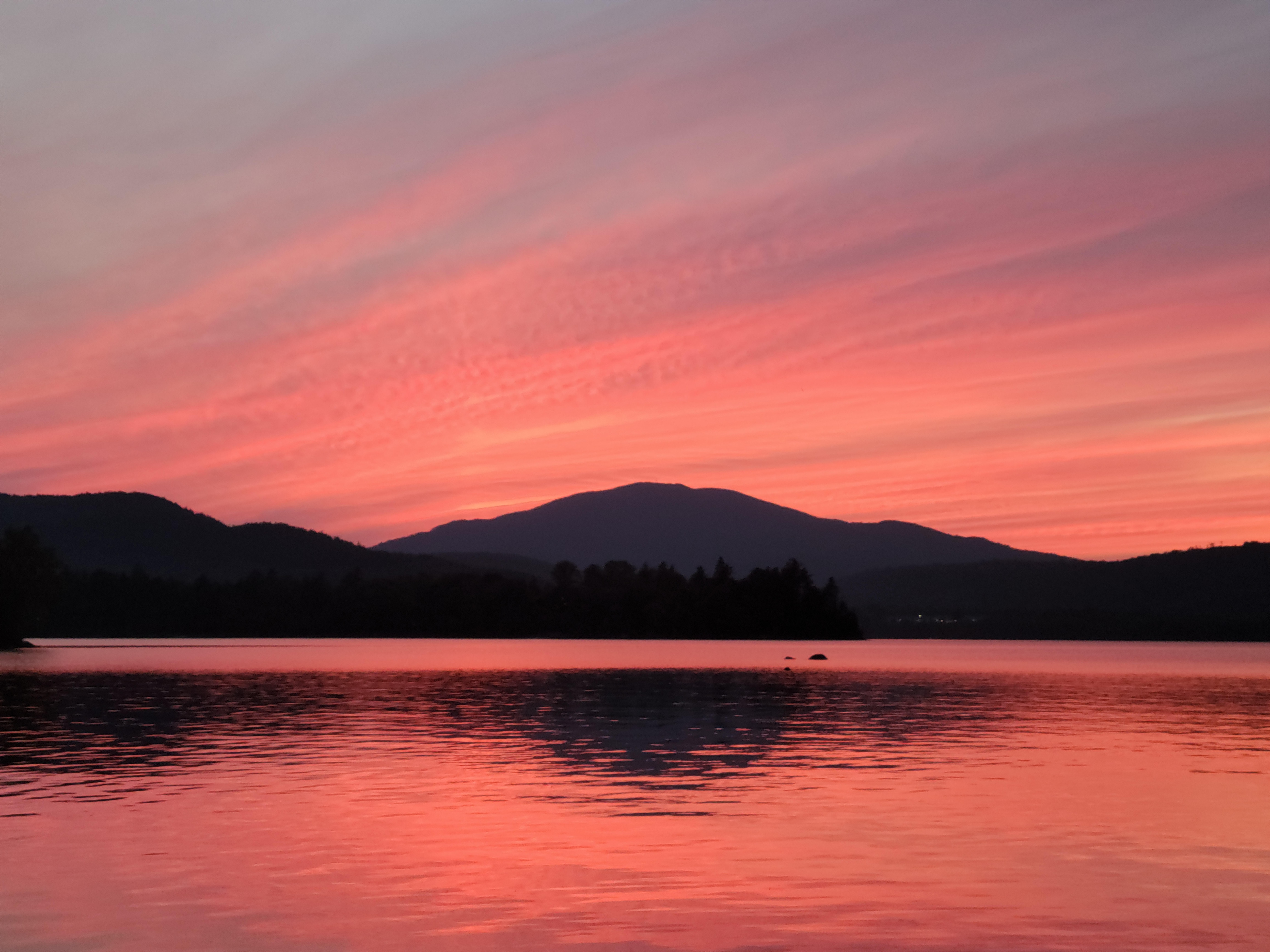 Sunset lake + mountain ... view from deck
