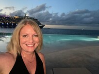 A picture at sunset in front of the adult pool and beach. Very beautiful, especially the sunsets!