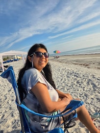 My daughter on the beach in unit beach chair