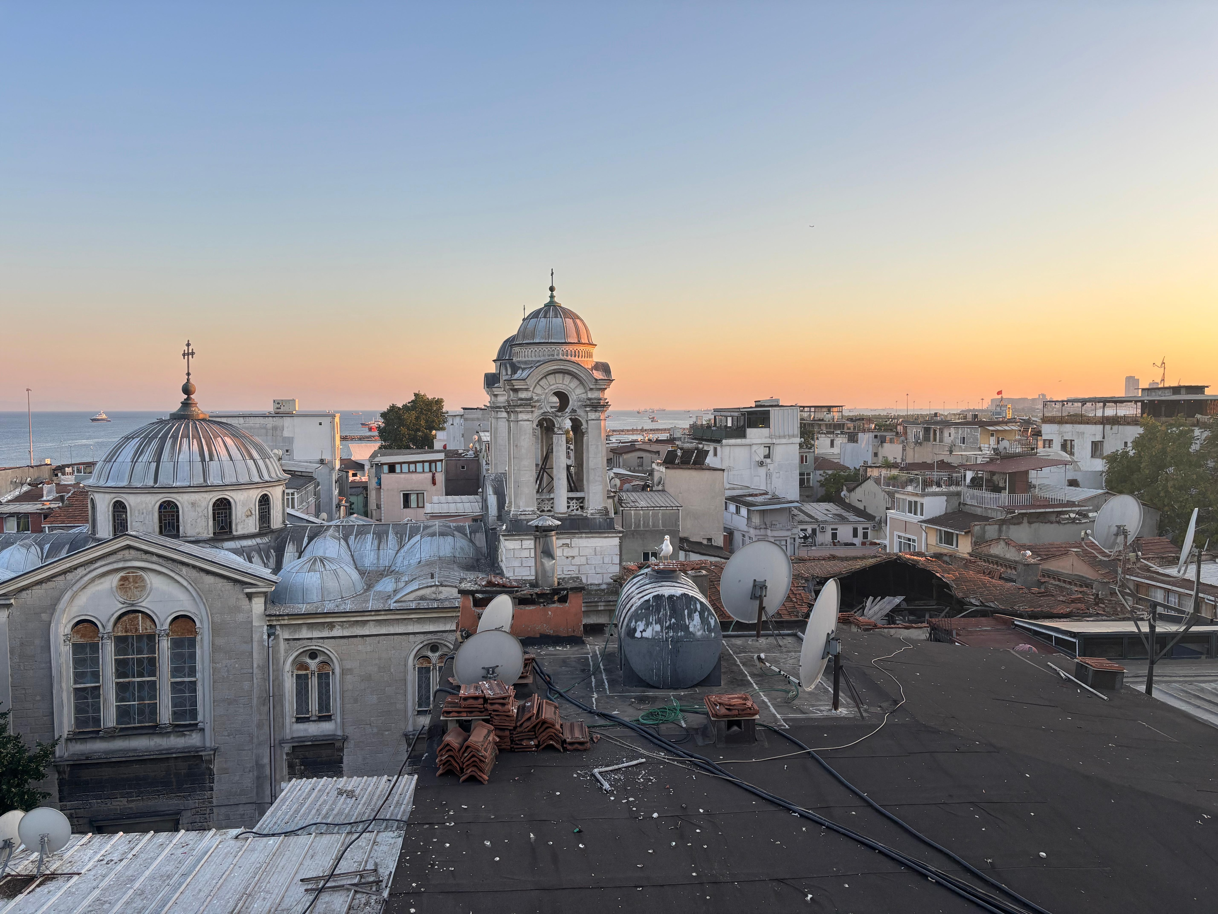Ire from the roof at sunset