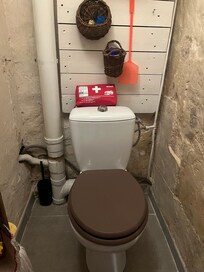 toilet in converted broom closet