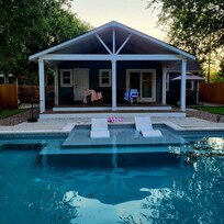 Back porch and pool.