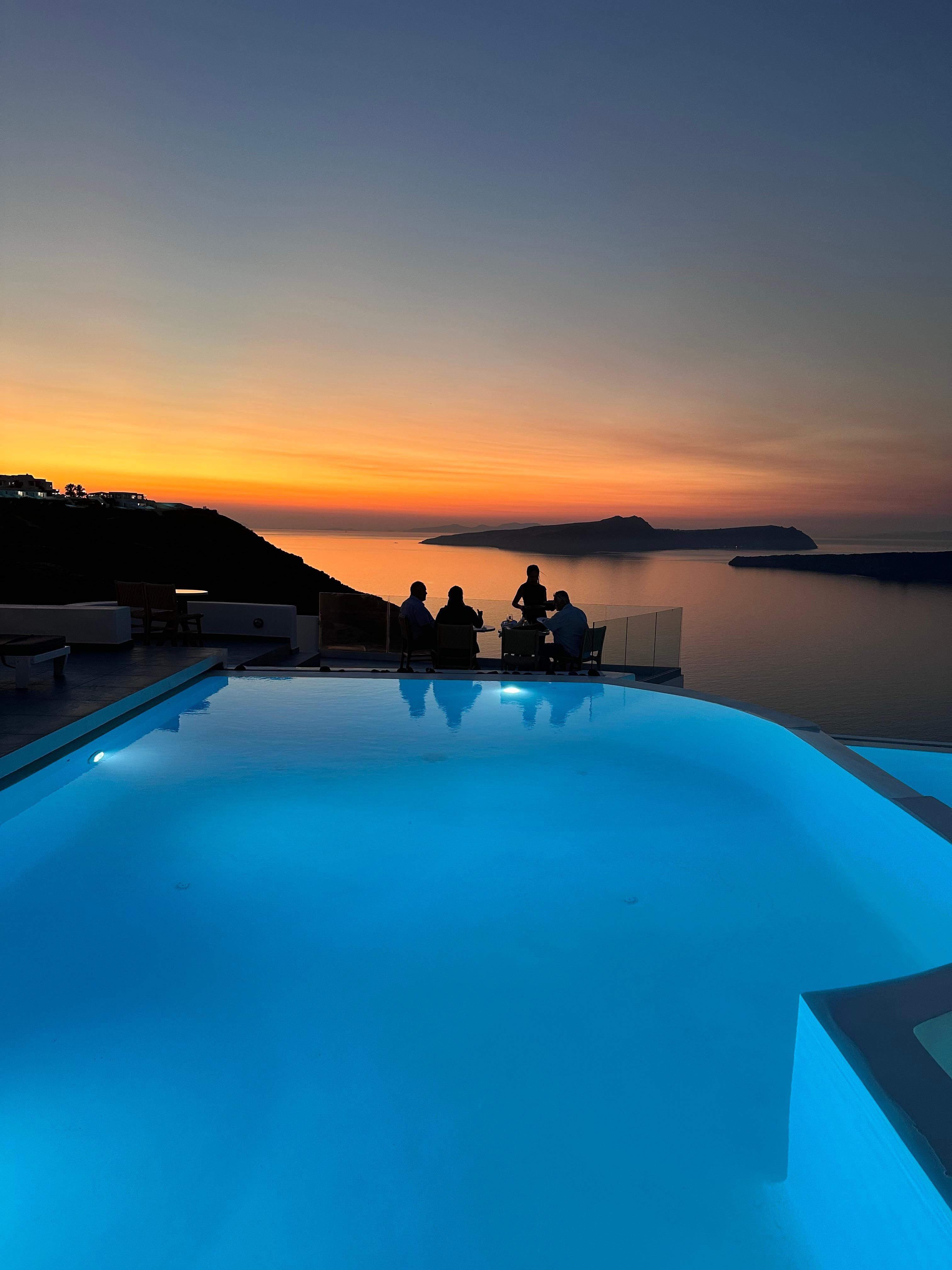 Sunset dinner by the pool. 