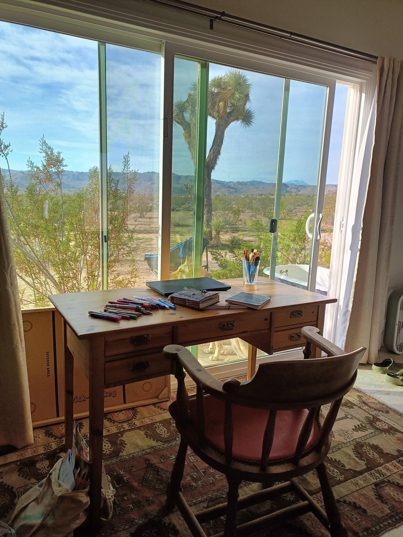 Writing with a view inside the bunkhouse/studio