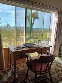 Writing with a view inside the bunkhouse/studio