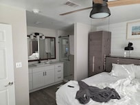 Shower in room no privacy, wrapper in tiny closet, fan noisy, blinds no black out curtains