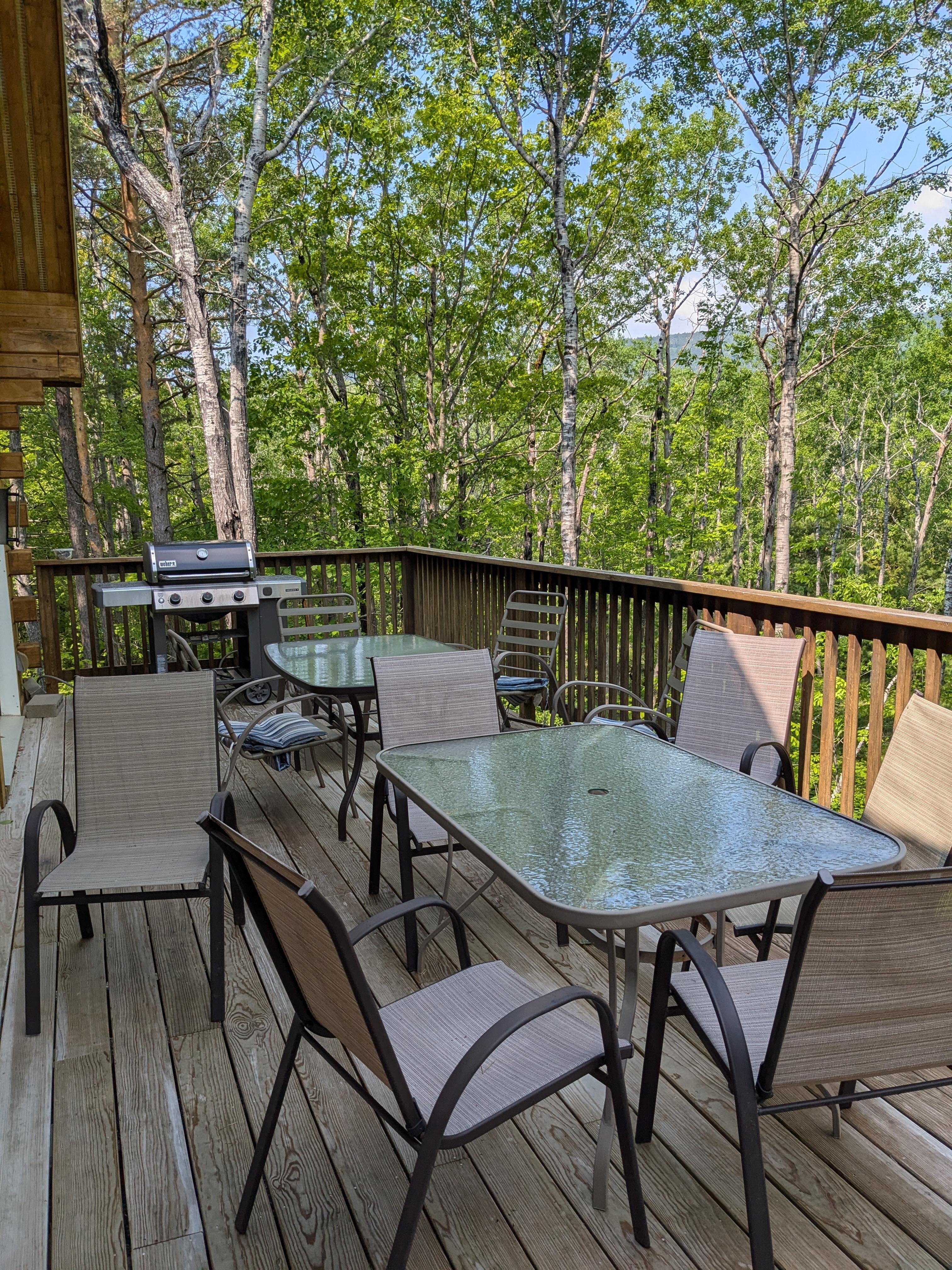 Deck accessed by 2 sets of patio doors