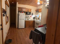Kitchen and dining room area.