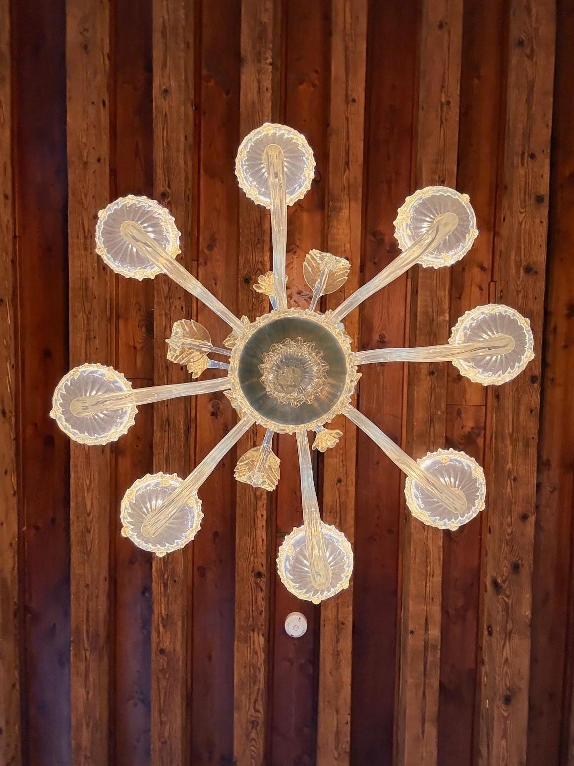 Glass Blown Chandelier in Room.