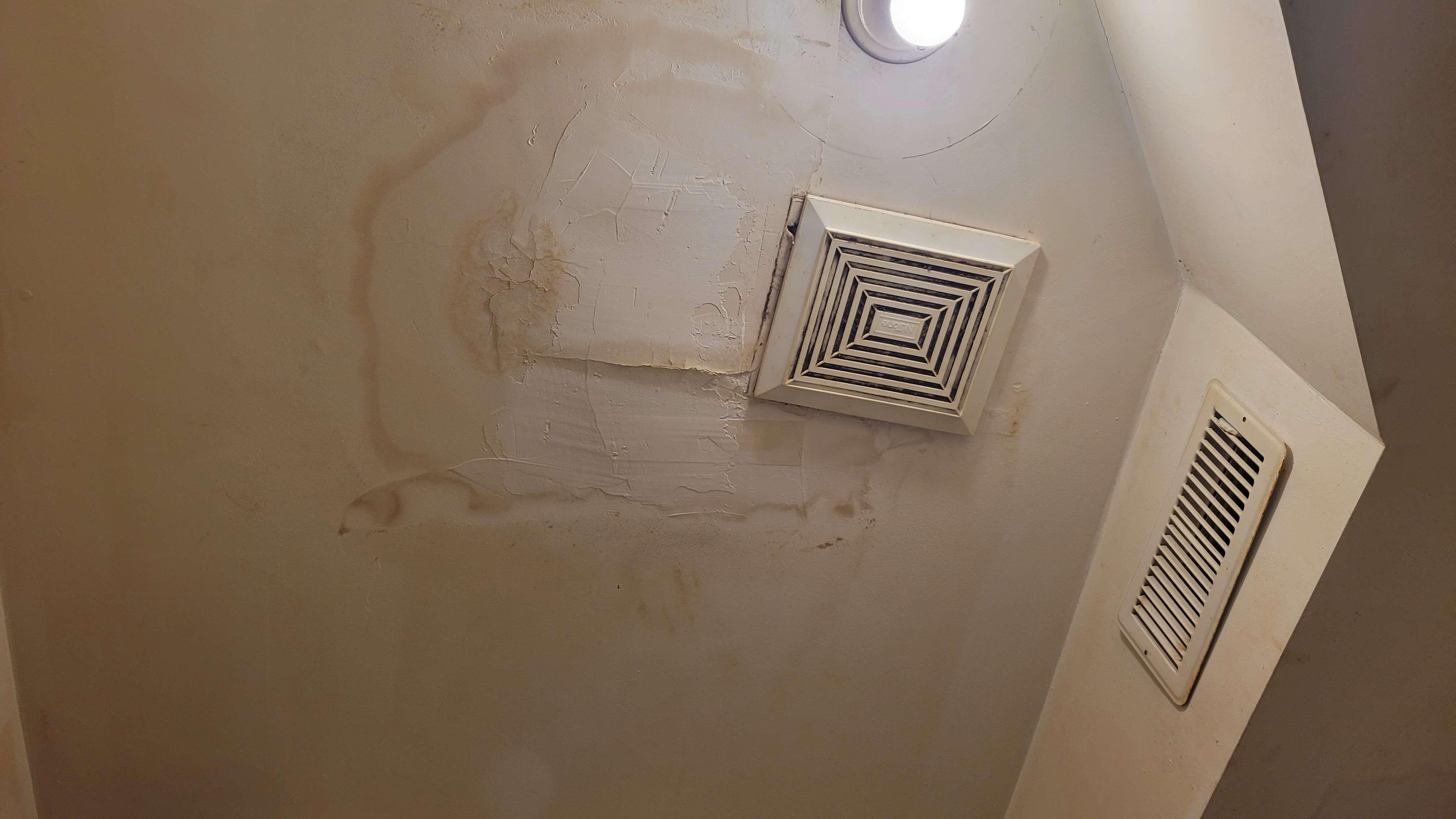 Water damage on the ceiling and visible mold in vents. As I have a mold allergy I did treat this twice with bleach and it still came back.