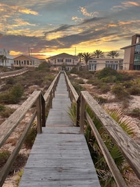 The condo looking back from the end of the boardwalk to the beach.