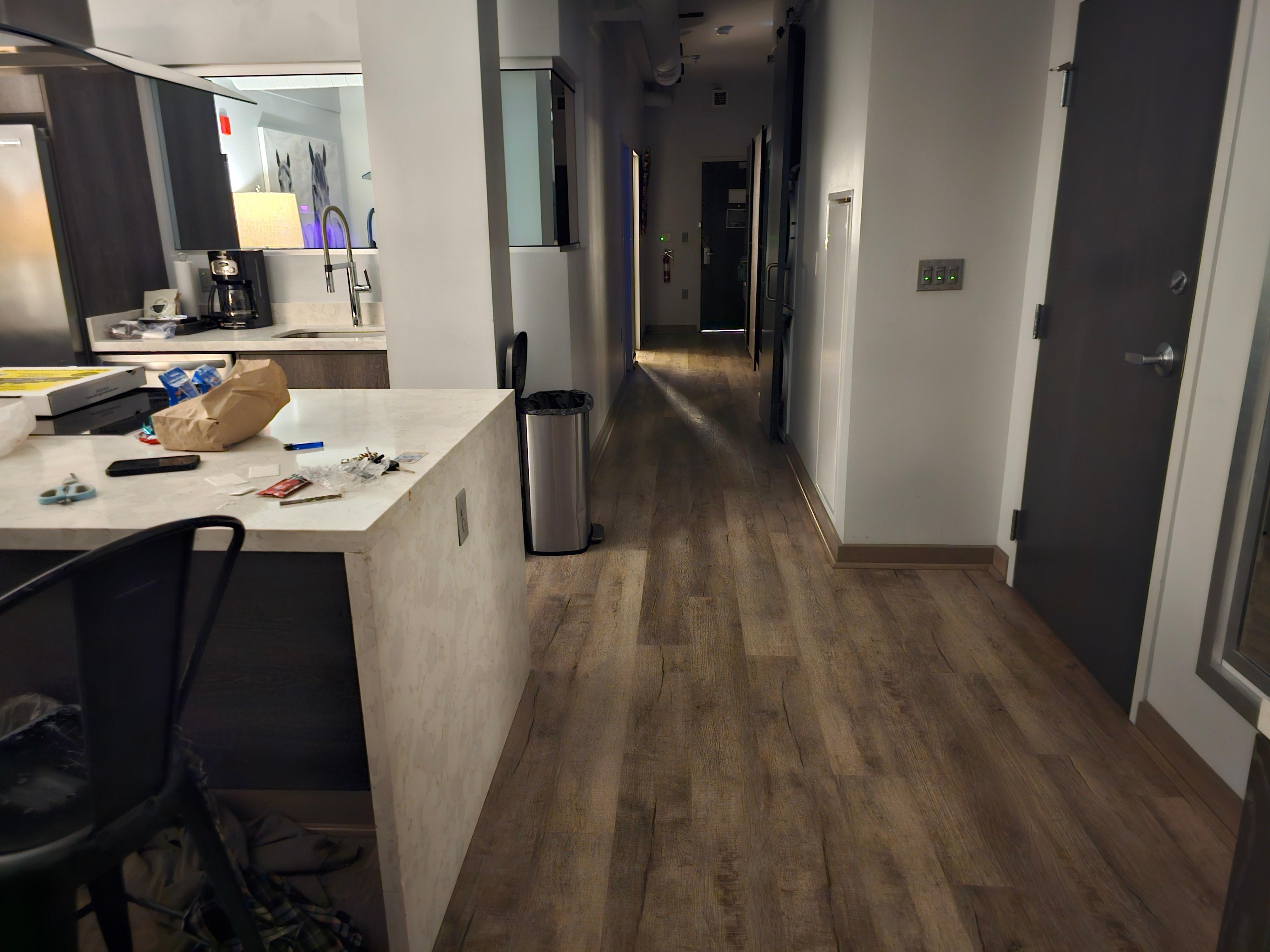 Halway with laundry on the right