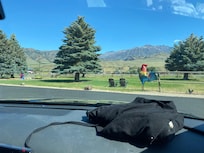 Facing the road.