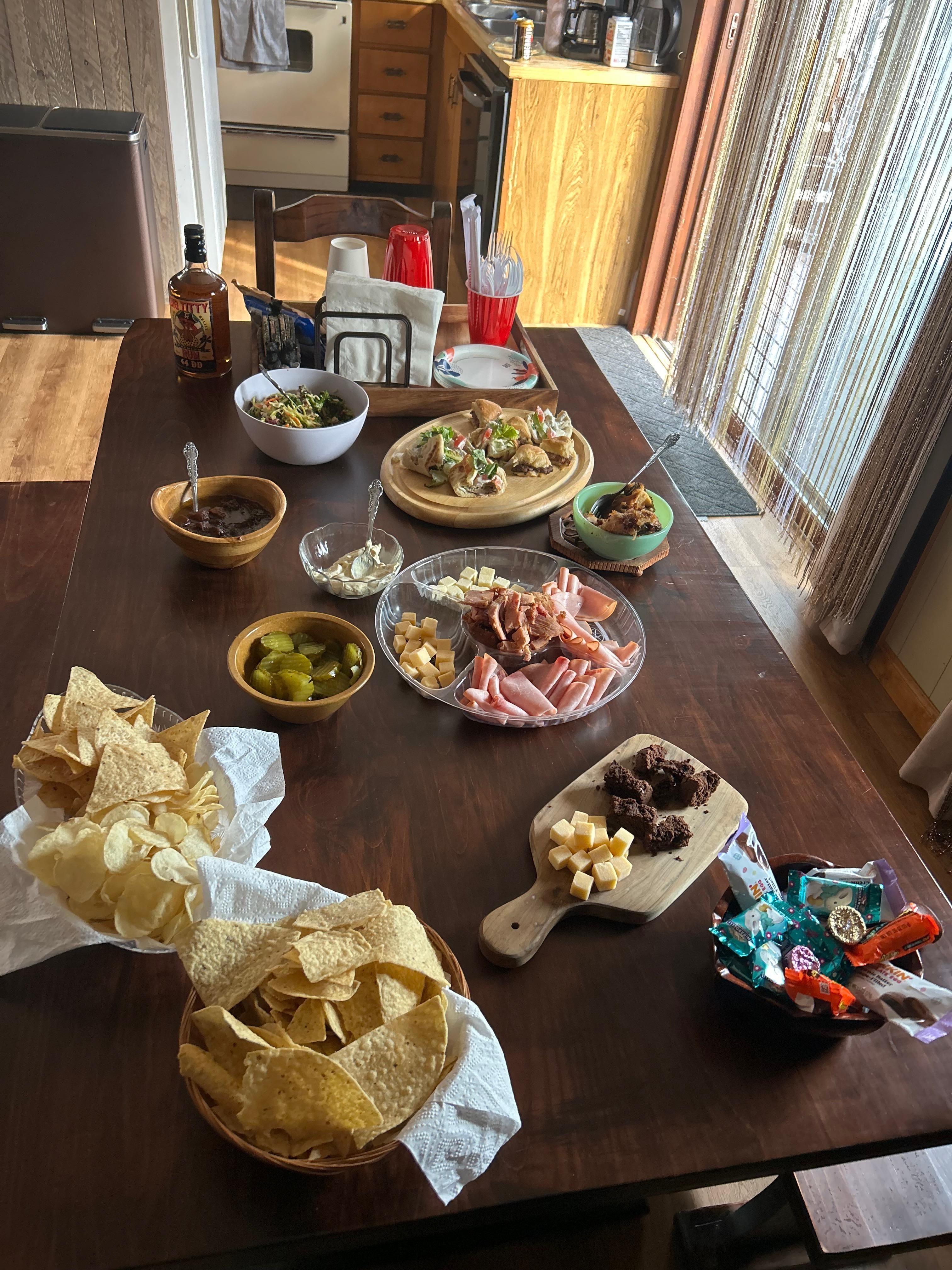 Hosting a table full of tasty vittles 