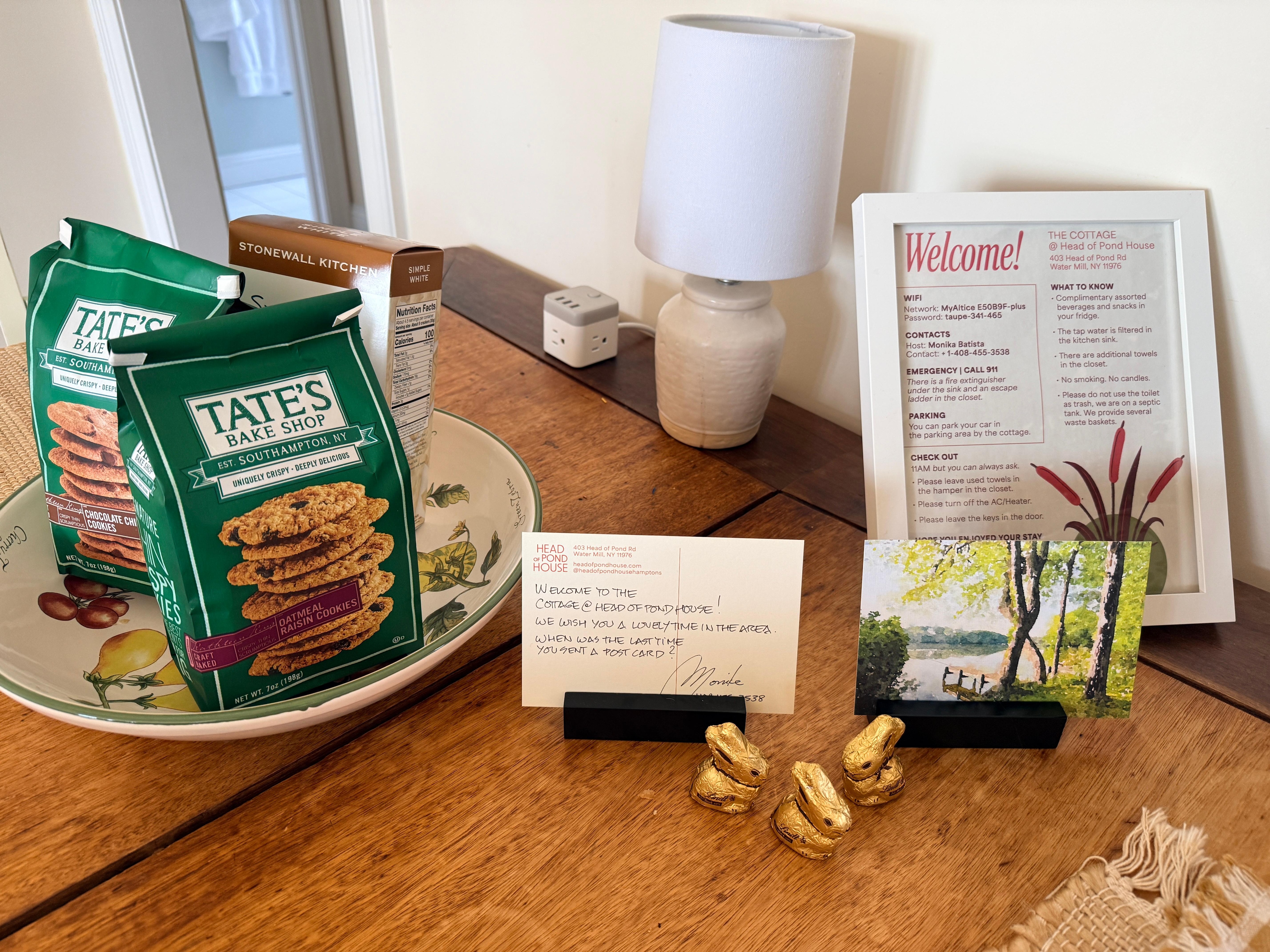 Very nice welcoming touches, including Tates cookies!