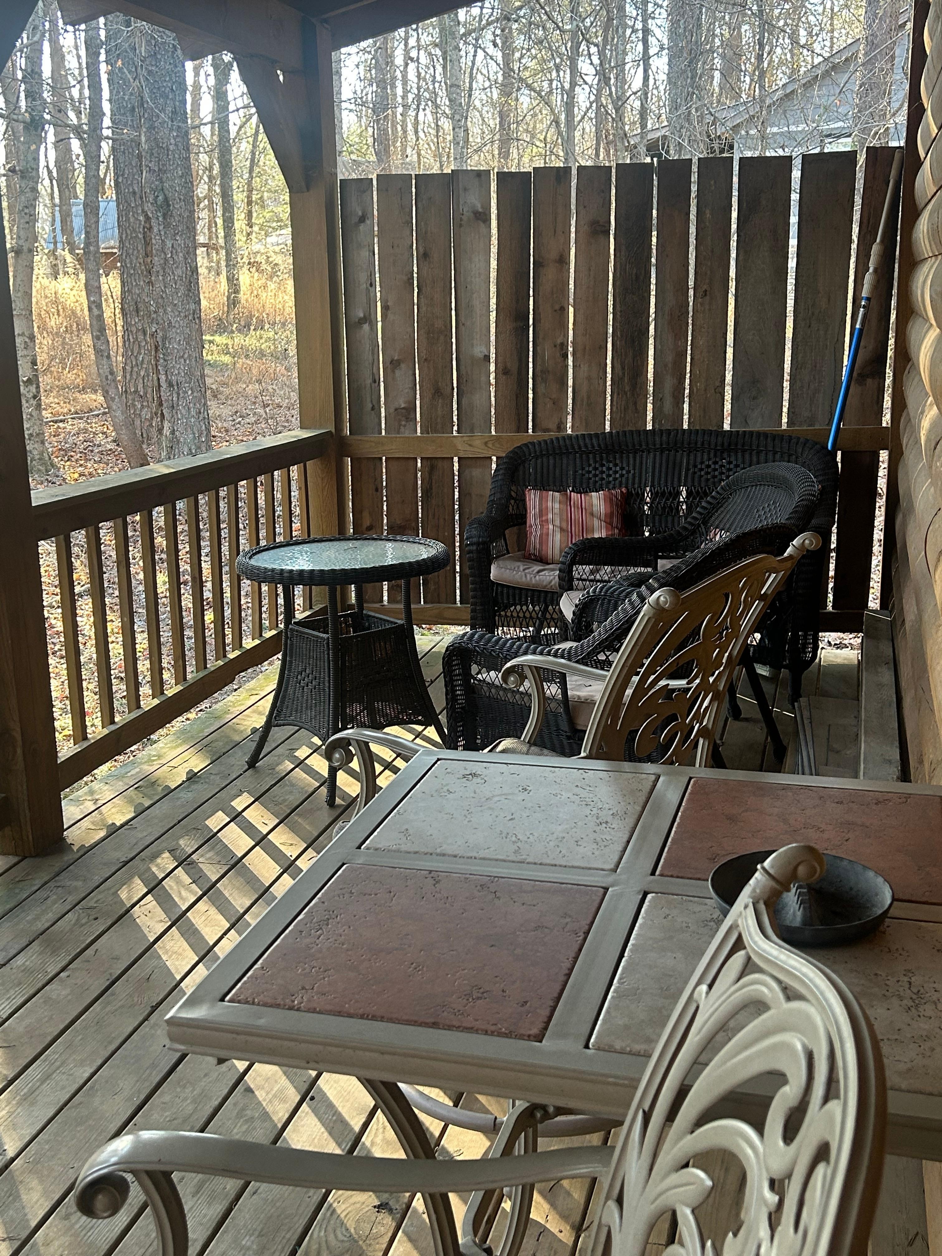 Nice back porch but the outdoor hot tub needs work. 