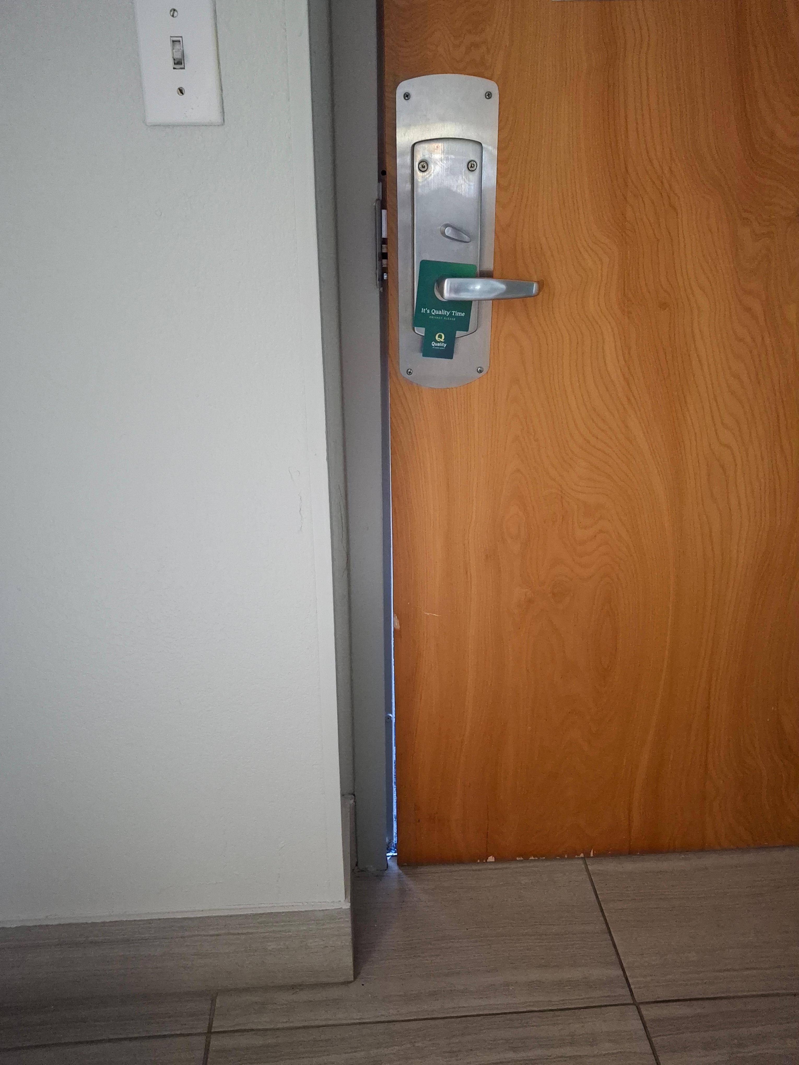 You can see into the hallway between the crack and so someone could look inside also