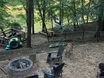 Fire pit and deck near river