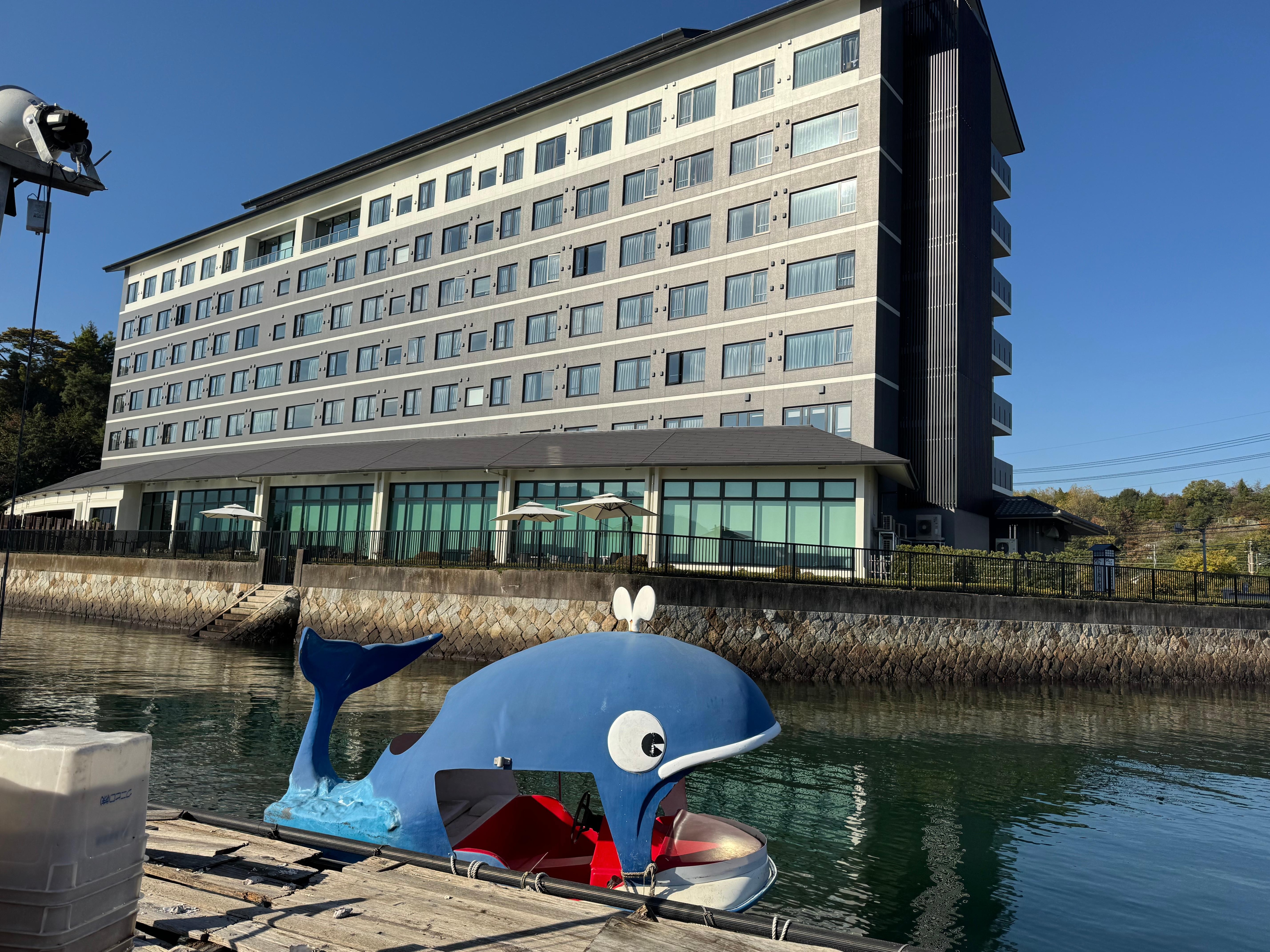 View of the hotel from the pier.