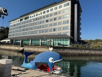 View of the hotel from the pier.