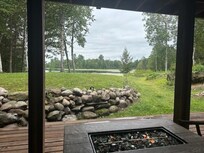 Relaxing in the morning by fire table.