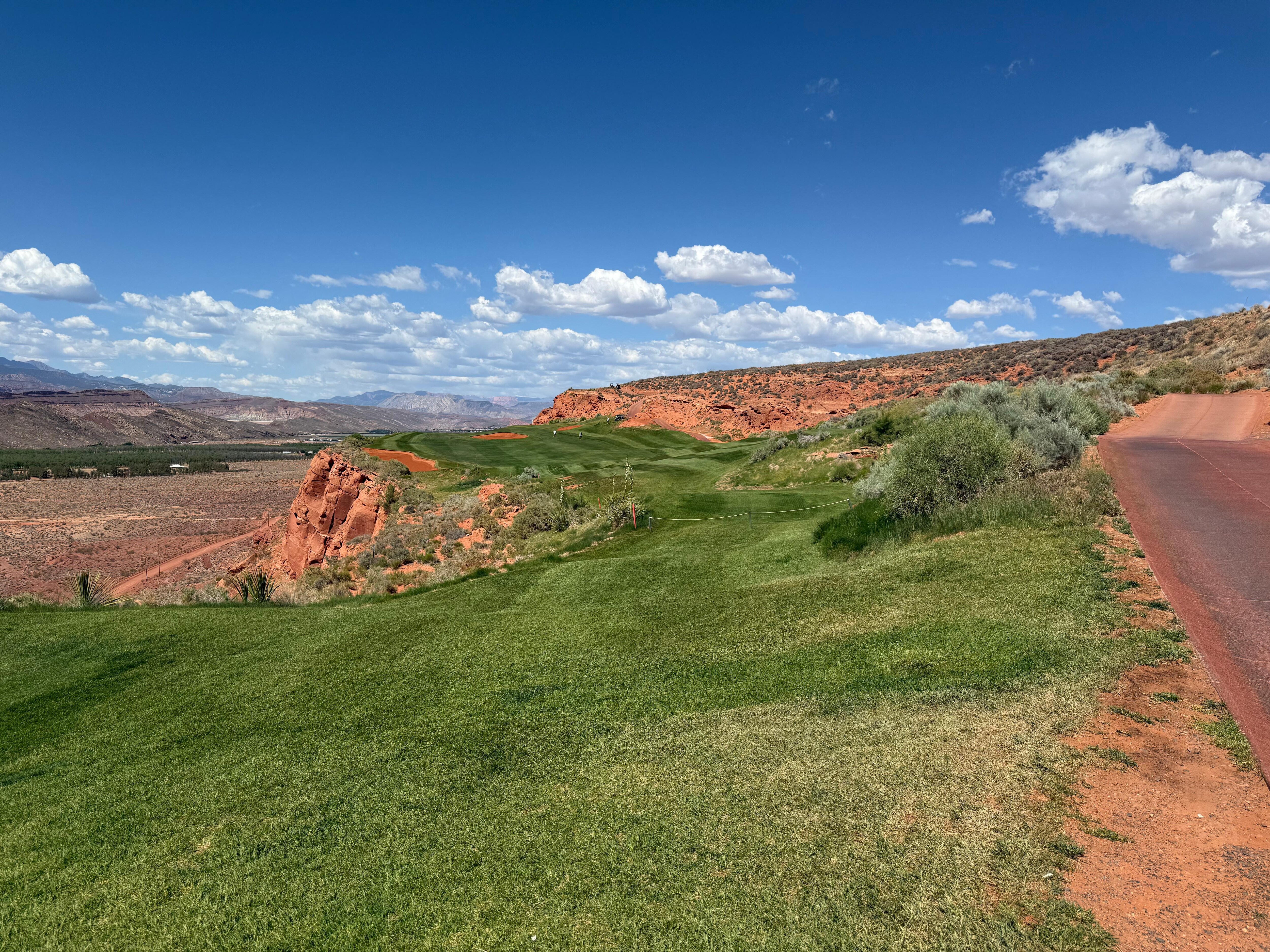 Golf hole along cliffs at Sand Hollow golf course in Hurricane