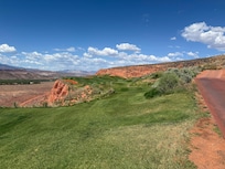 Golf hole along cliffs at Sand Hollow golf course in Hurricane