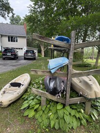 Kayaks on the rack close to launch and house dock.